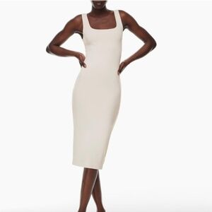 NWT BABATON Aritzia Squareneck Contour Midi Dress White L